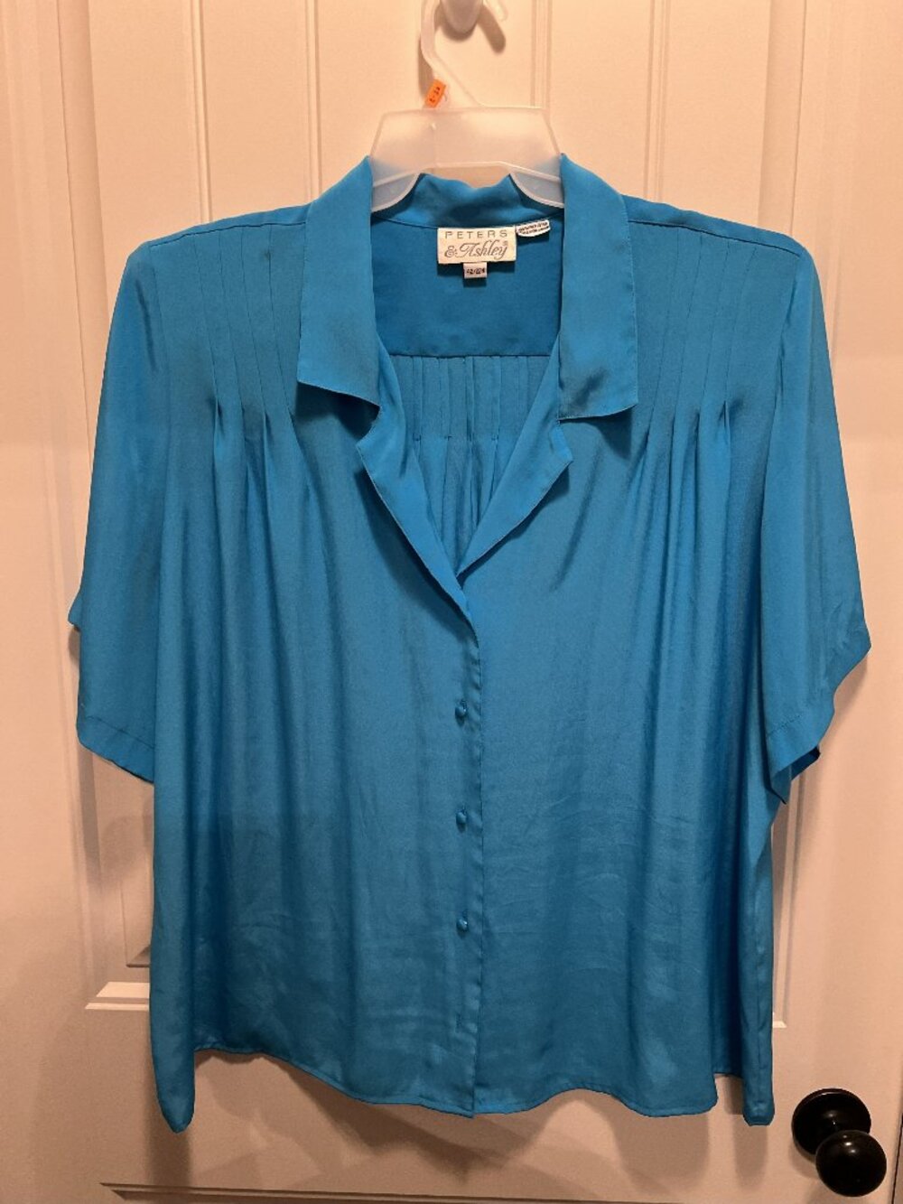 Peters & Ashley Short Sleeve Blue Satin Blouse Size 22W